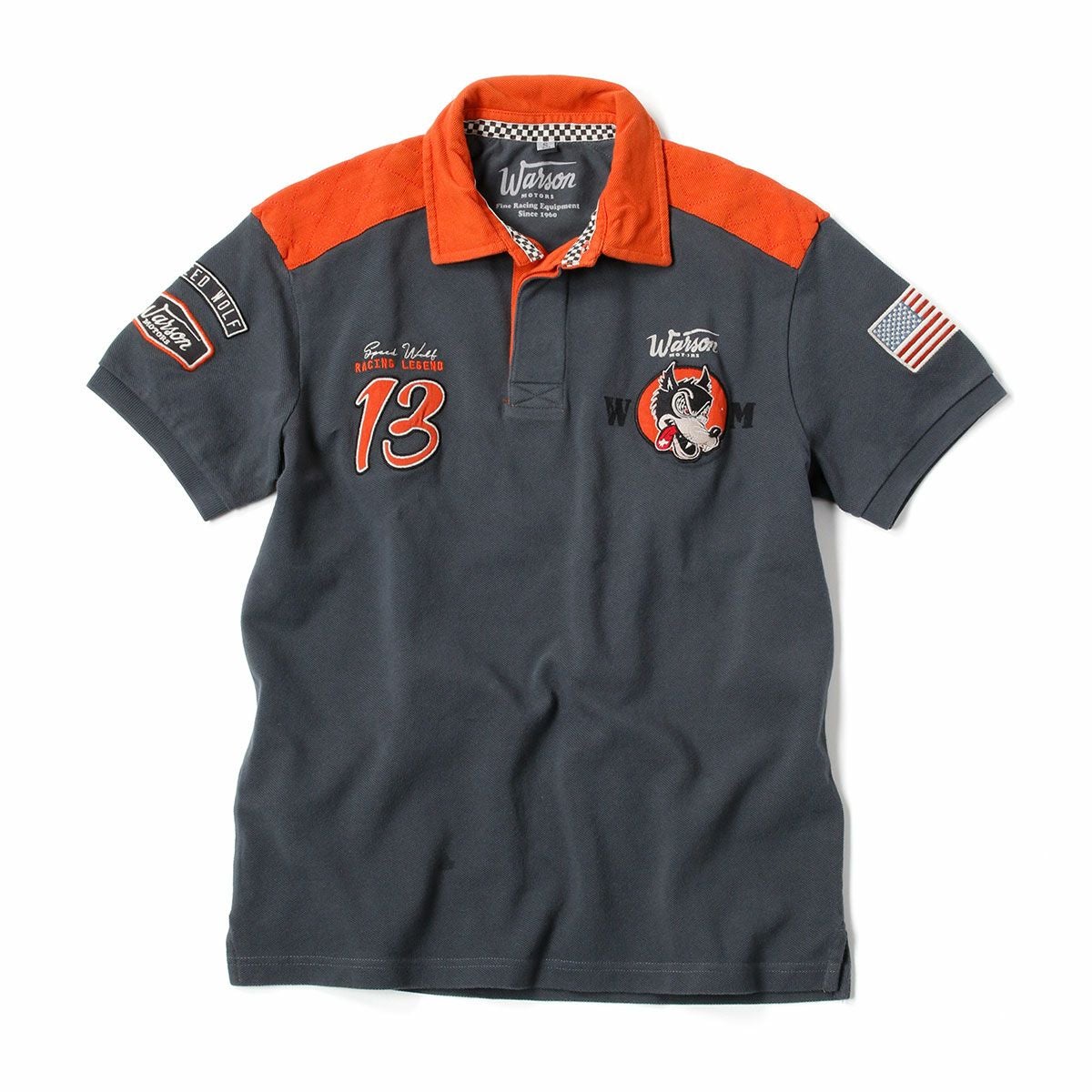 Warson Motors｜スピード ウルフ ポロ｜ポロシャツ｜カーボン×オレンジ
