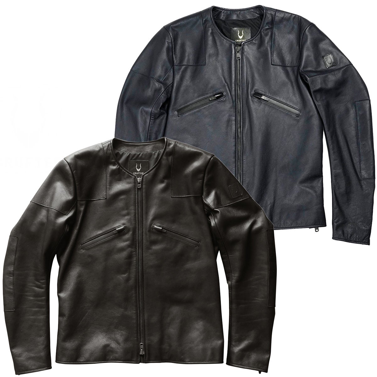 CRUFTER｜CR-MJ1N ノーカラー シングル ライダース｜レザー