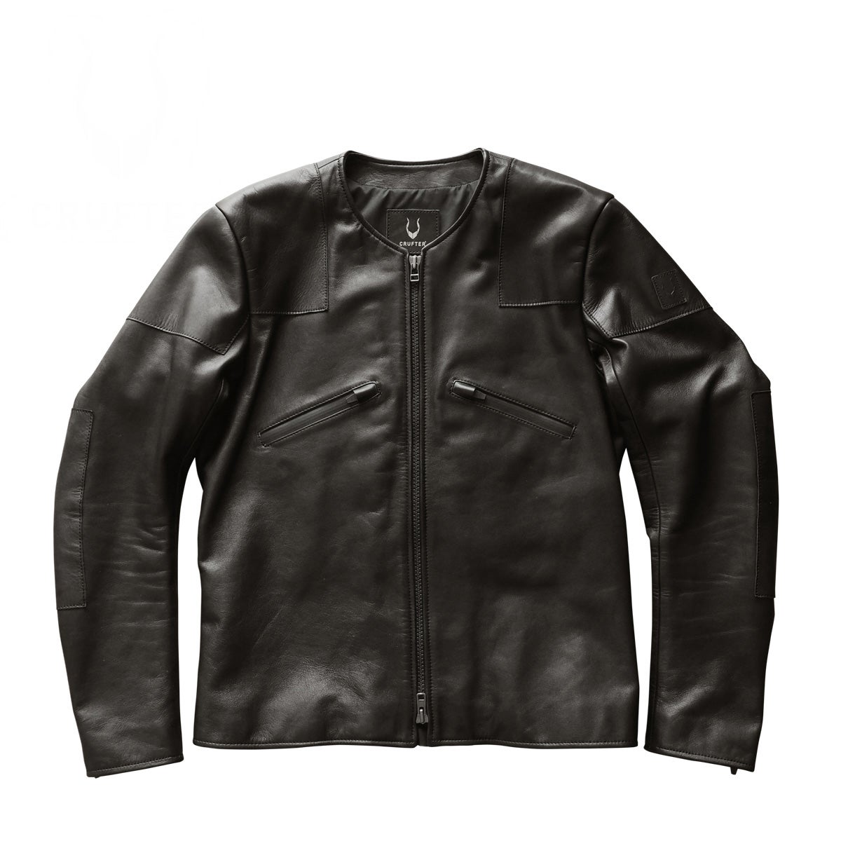 CRUFTER｜CR-MJ1N ノーカラー シングル ライダース｜レザー｜ブラック