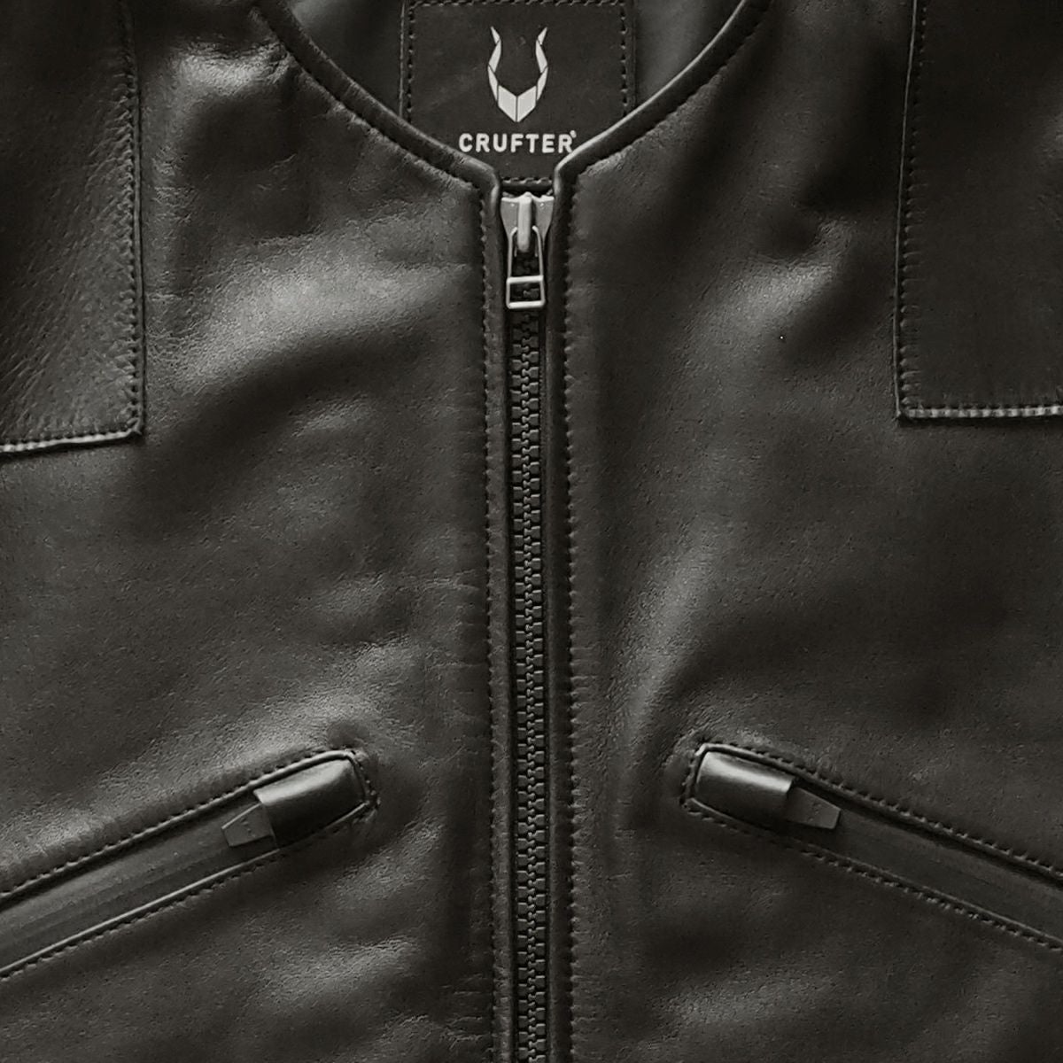 CRUFTER｜CR-MJ1N ノーカラー シングル ライダース｜レザー｜ブラック