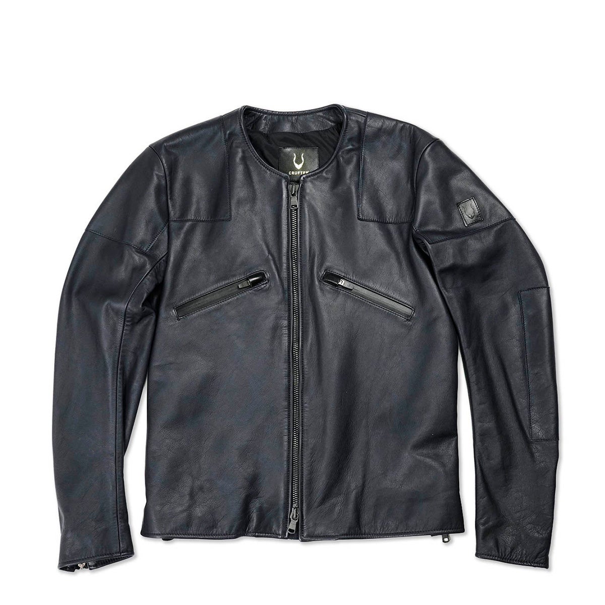 CRUFTER｜CR-MJ1N ノーカラー シングル ライダース｜レザー｜ブラック