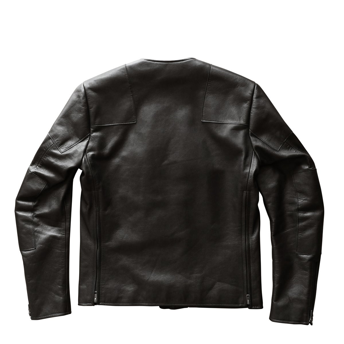 CRUFTER｜CR-MJ1N ノーカラー シングル ライダース｜レザー｜ブラック｜モデル着用