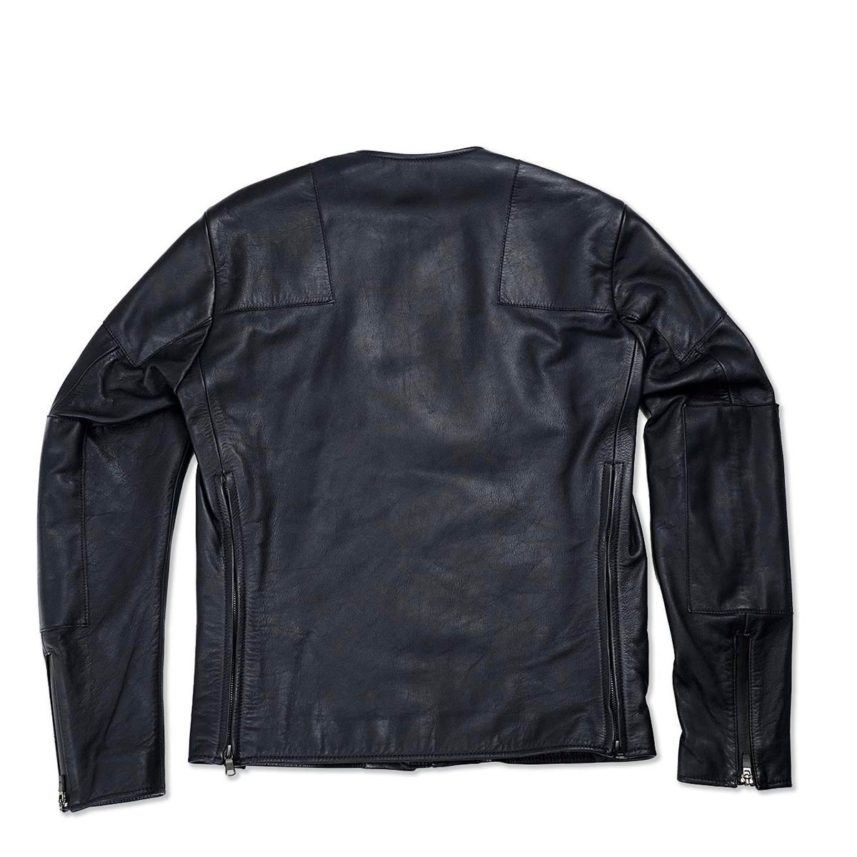 CRUFTER｜CR-MJ1N ノーカラー シングル ライダース｜レザー｜ブラック｜モデル着用