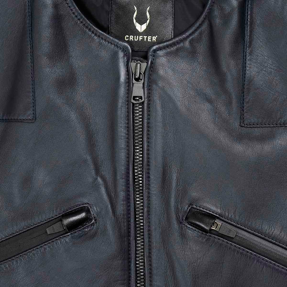 CRUFTER｜CR-MJ1N ノーカラー シングル ライダース｜レザー｜ブラック｜モデル着用