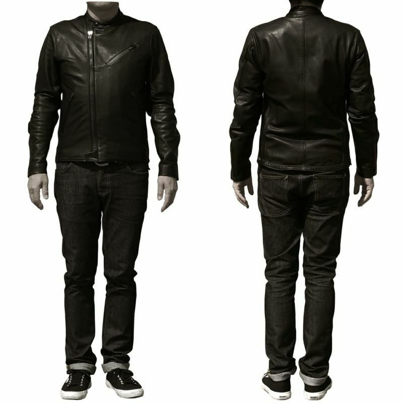 CRUFTER｜CR-MJ2N セミダブル ライダース｜レザー｜ブラック｜モデル着用