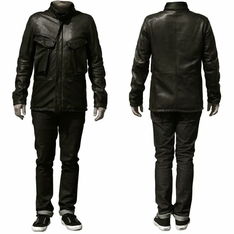 CRUFTER｜CR-MJ4 レザー フィールド ジャケット｜レザー｜ブラック｜モデル着用