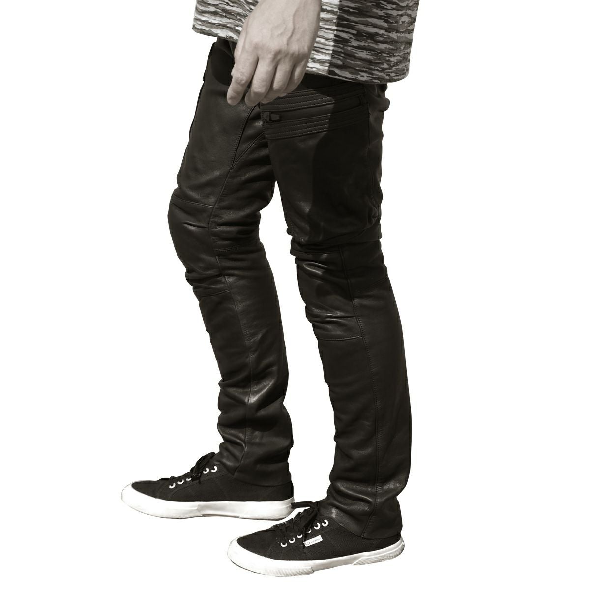 CRUFTER｜CR-MJ5N ストリート ライディング パンツ｜レザー｜ブラック｜モデル着用