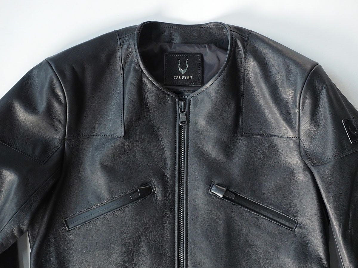 CRUFTER｜CR-MJR1 ノーカラー シングル ライダース｜レザー｜ブラック