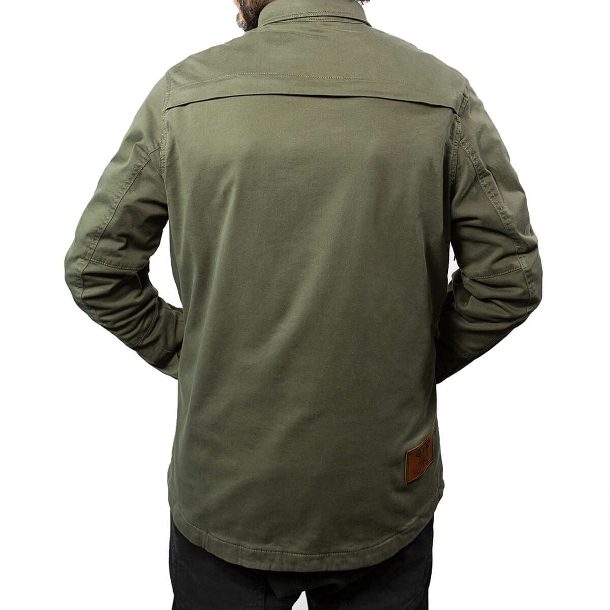 John Doe｜XTM モトシャツ｜ファブリック｜オリーブ｜モデル着用