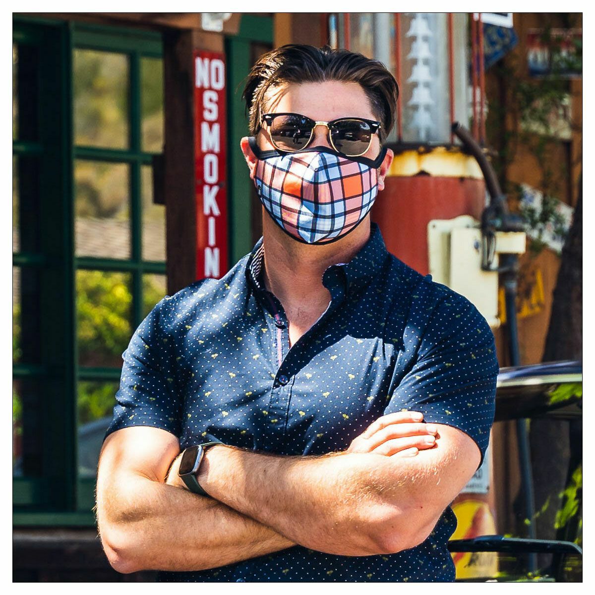 Striipe design｜Gulf Plaid マスク｜その他雑貨｜モデル着用