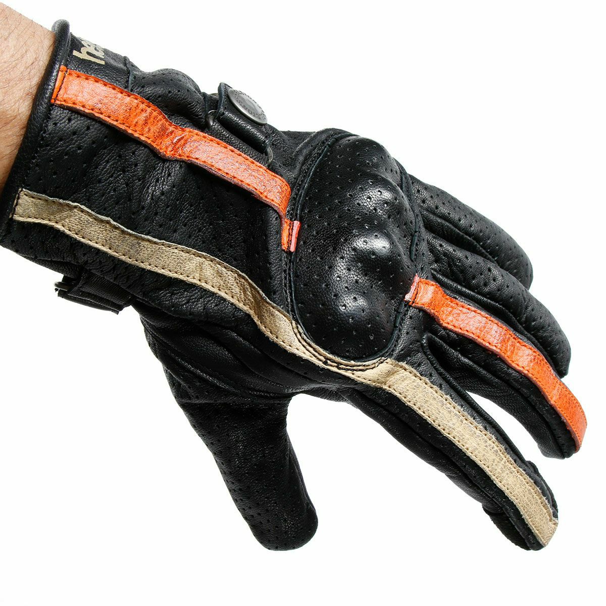 helstons｜イーグル エア グローブ｜サマー｜ブラック×オレンジ×ベージュ｜モデル着用