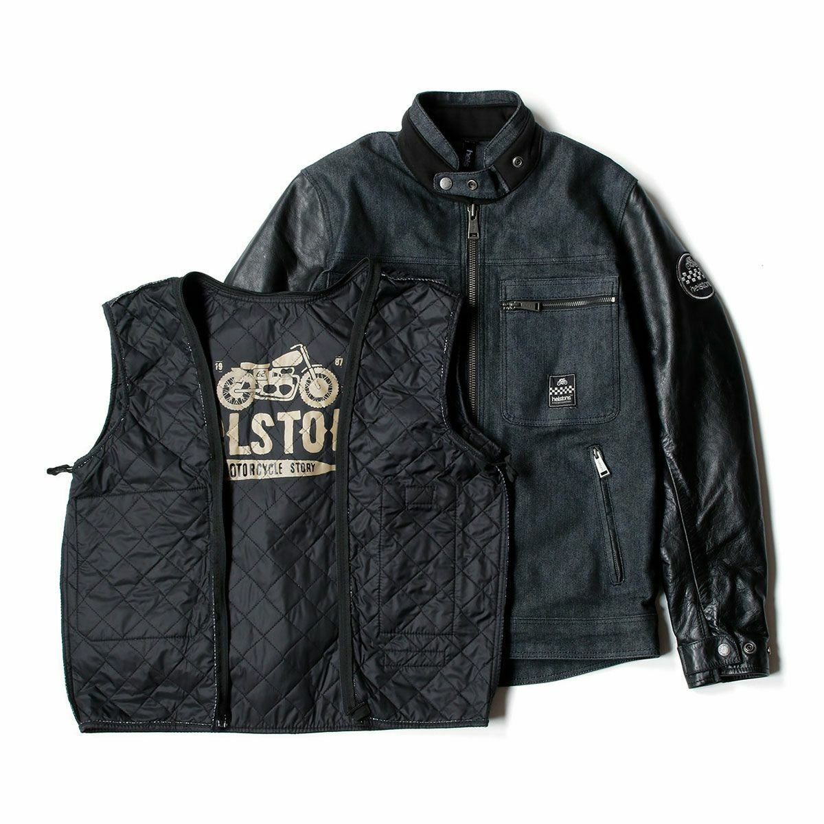 helstons｜ウィンストン コットン レザージャケット｜ファブリック｜ブラック
