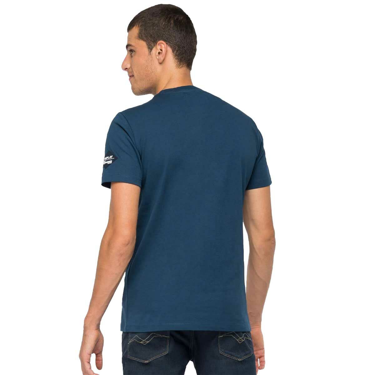 Replay｜オーガニック コットン Tシャツ｜ネイビーブルー｜モデル着用