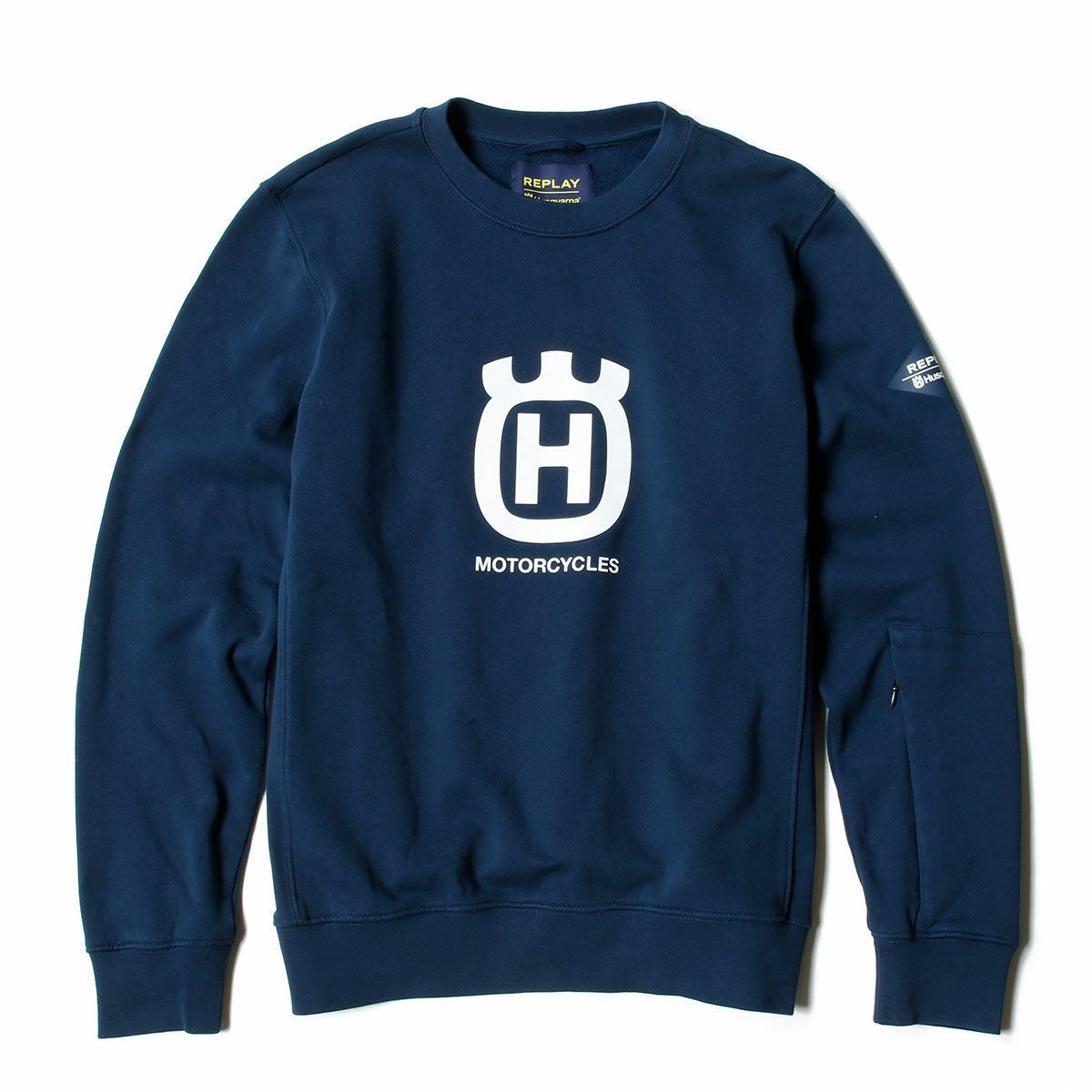 Replay｜クルーネック コットン スウェットシャツ｜ネイビーブルー