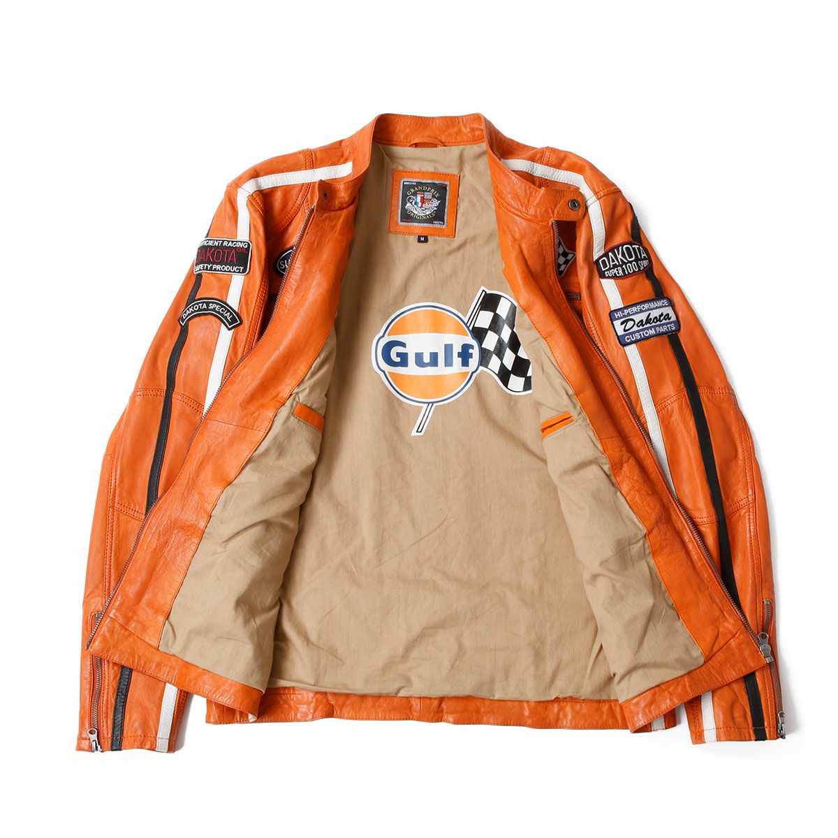 GULF｜ガルフ クラシック レーシング レザー ジャケット｜アウター｜オレンジ