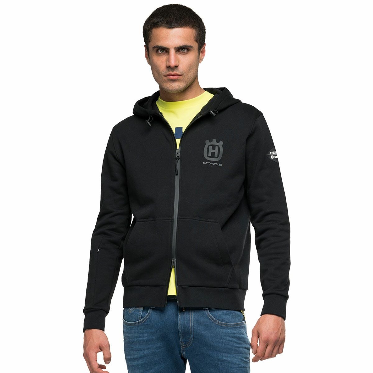 Replay｜フルジップフーディー REPLAY FOR HUSQVARNA｜フーディ｜ブラック｜モデル着用