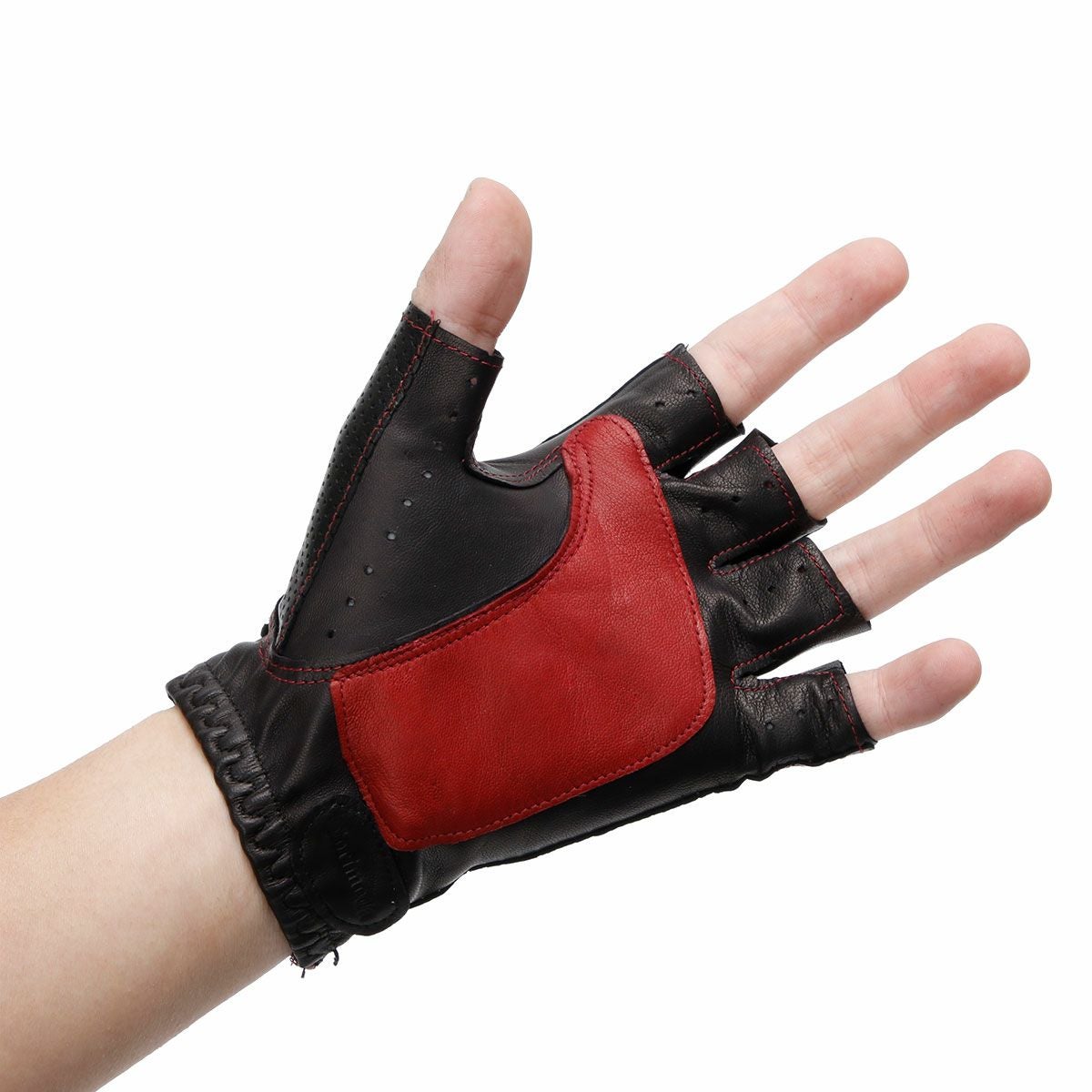 Motorimoda｜ナポリドライブ パンチングレザー｜ハーフ｜ブラック×レッド｜モデル着用