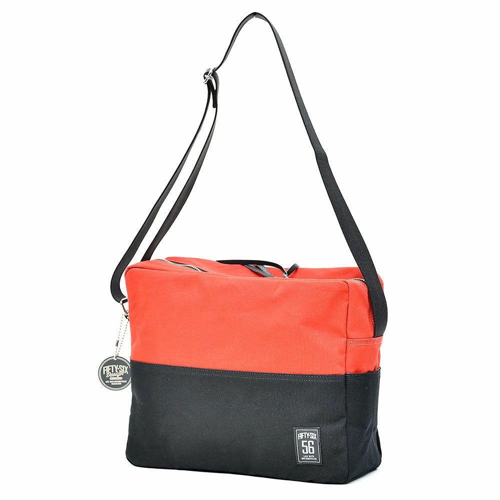 56design｜バイカラー キャンパス ショルダー バッグ｜レッド×ブラック