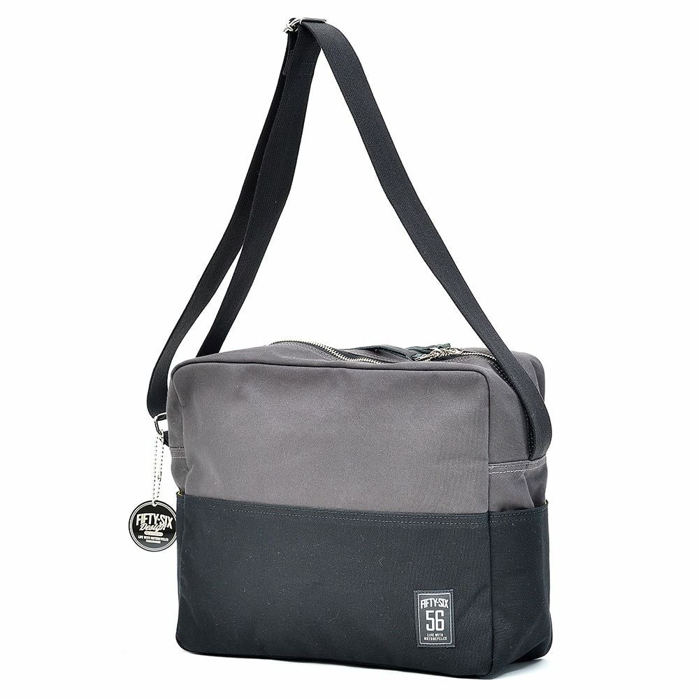 56design｜バイカラー キャンパス ショルダー バッグ｜スモーク×ブラック