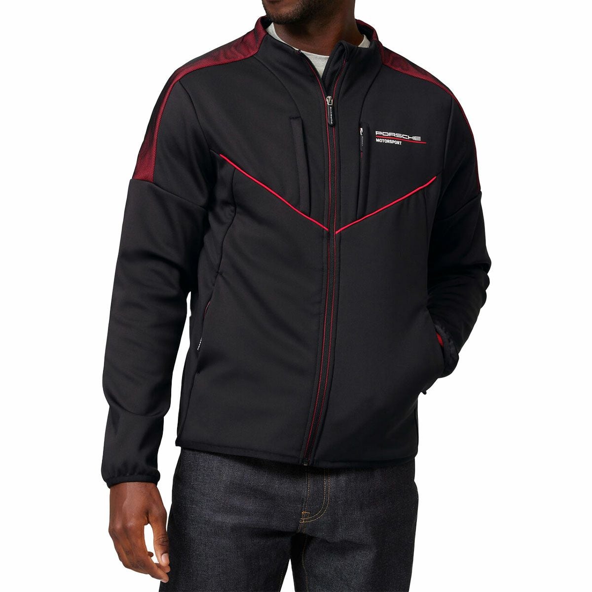 PORSCHE｜ポルシェ FW ソフトシェルジャケット｜アウター｜ブラック｜モデル着用