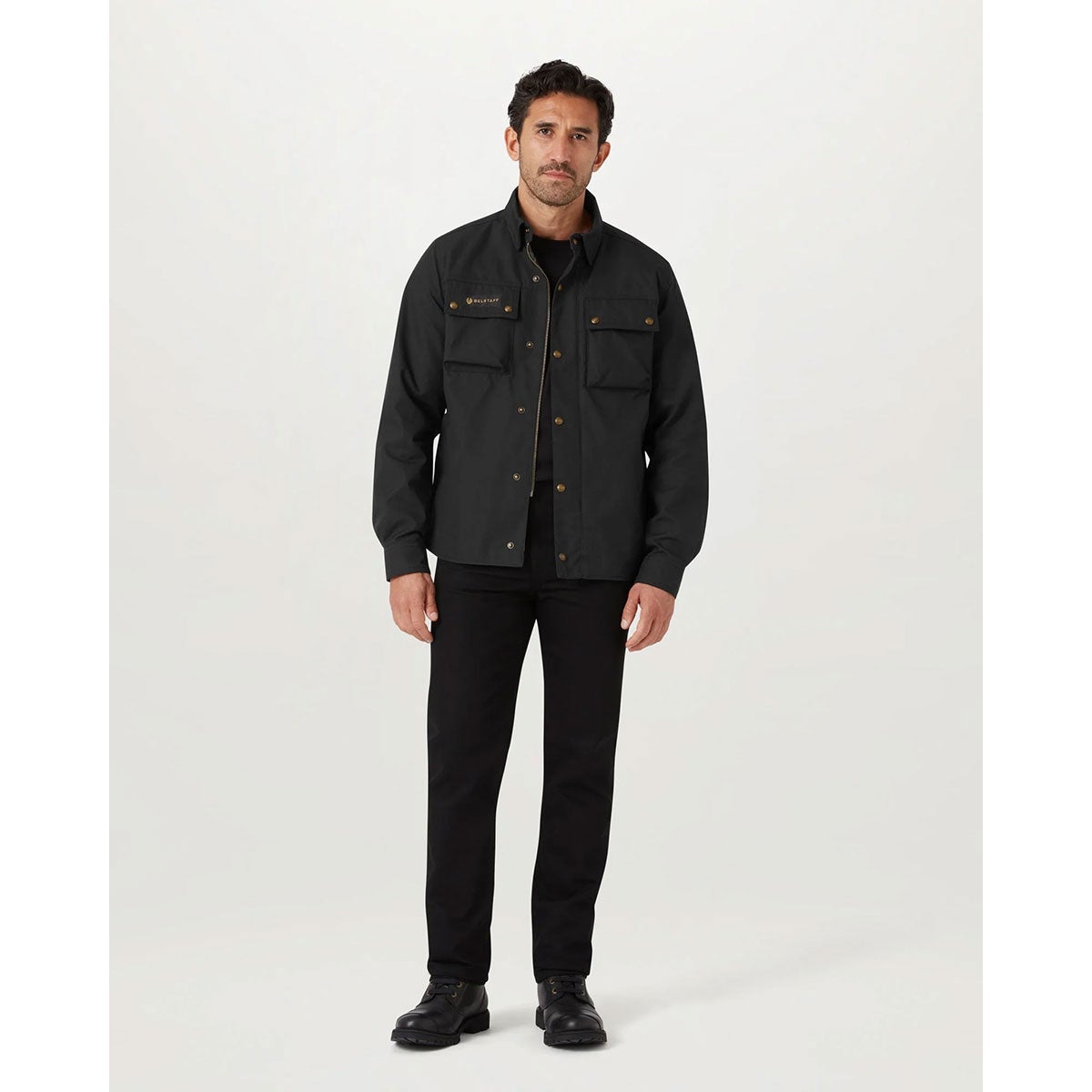 BELSTAFF｜マンション モーターサイクル シャツ｜ファブリック｜ブラック｜モデル着用