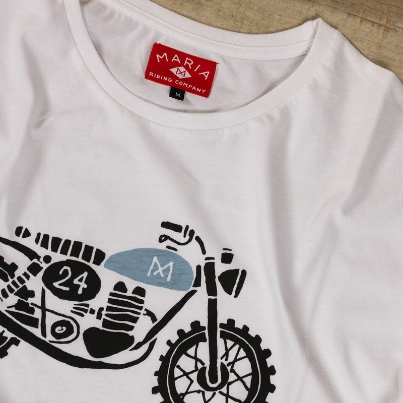 Maria Riding Company｜オールド スクランブラー Tシャツ｜ホワイト