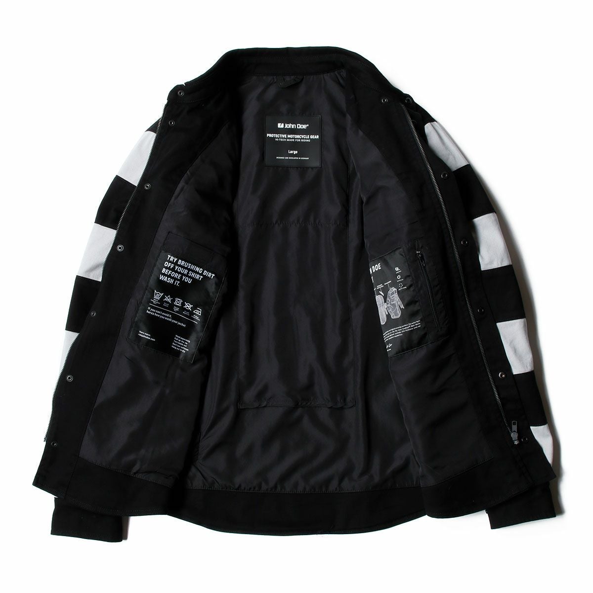 John Doe｜XTM モトシャツ プリズン｜ファブリック｜ブラック×ホワイト