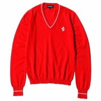 Ferrari｜フェラーリ ウィメンズ トリコット Vネック プリント ホース カーディガン｜ニット｜レッド