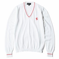 Ferrari｜フェラーリ ウィメンズ トリコット Vネック プリント ホース カーディガン｜ニット｜ホワイト