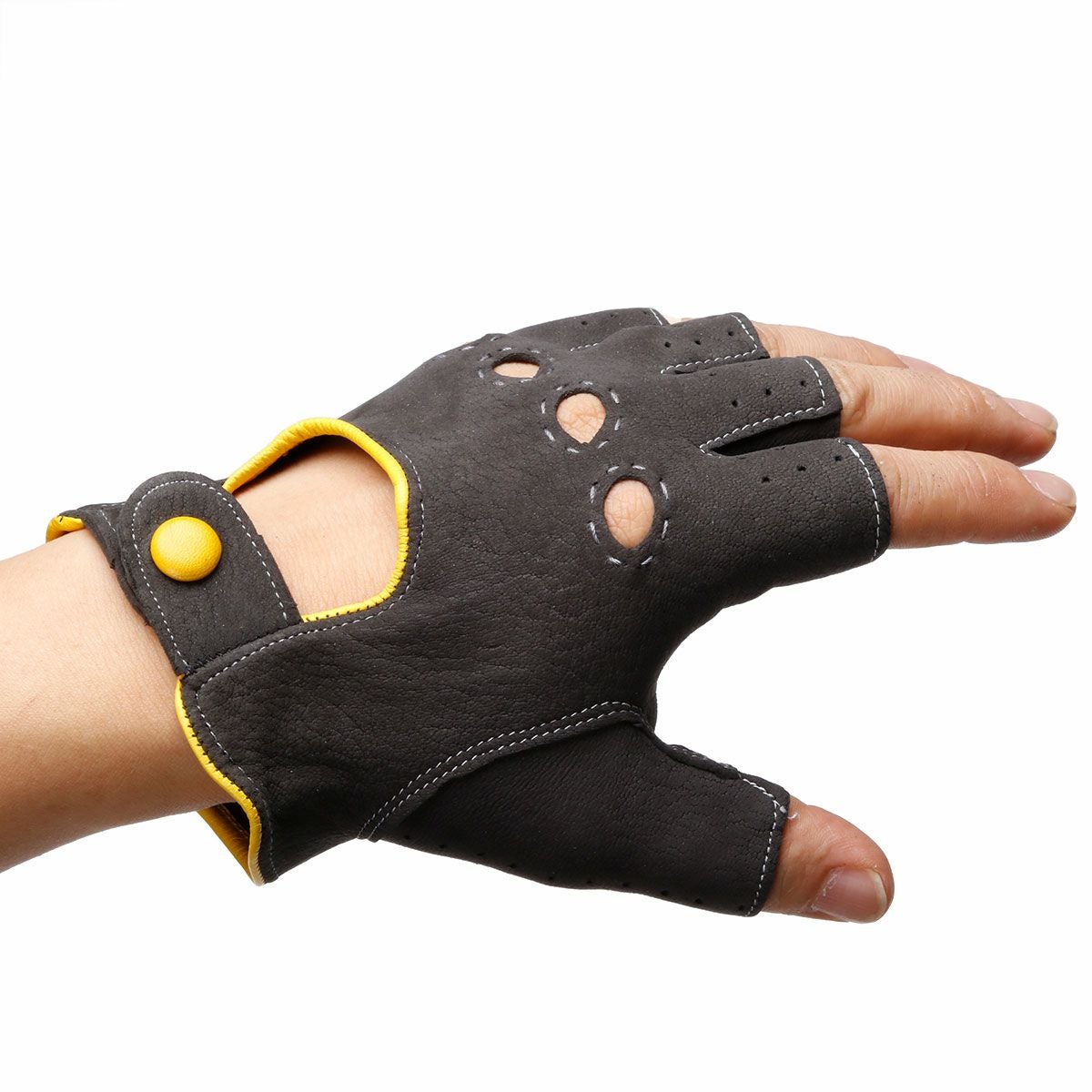 Motorimoda｜ビコローレ クラシック ドライビンググローブ｜グレー×イエロー｜モデル着用