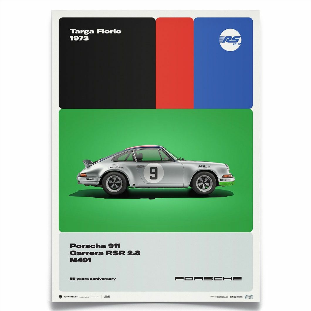 ポルシェ Carrera 911 ポスター PORSCHE 911 CARRERA RSR 2.8 TARGA FLORIO 50TH リミテッド