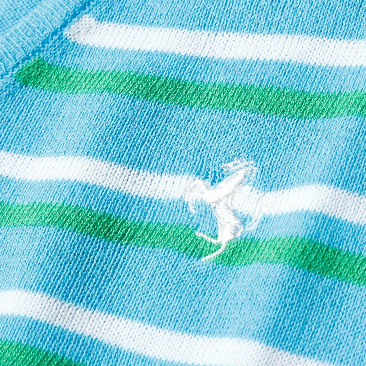 Ferrari｜フェラーリ ウィメンズ コットン Vネック ストライプド セーター｜ニット｜ターコイズ