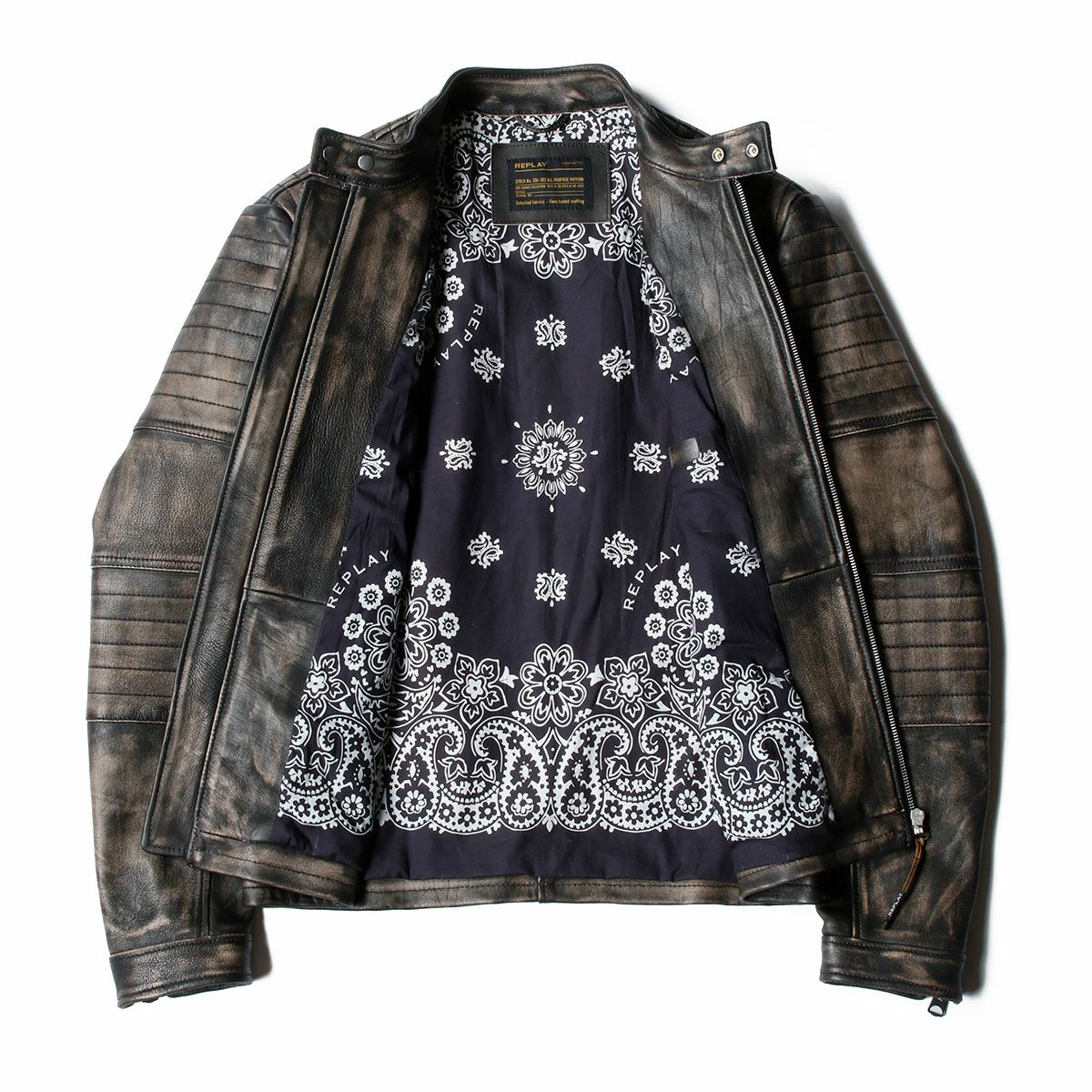 Replay｜シープレザースプレーペイントジャケット｜レザー｜ライトブラウン/ブラック
