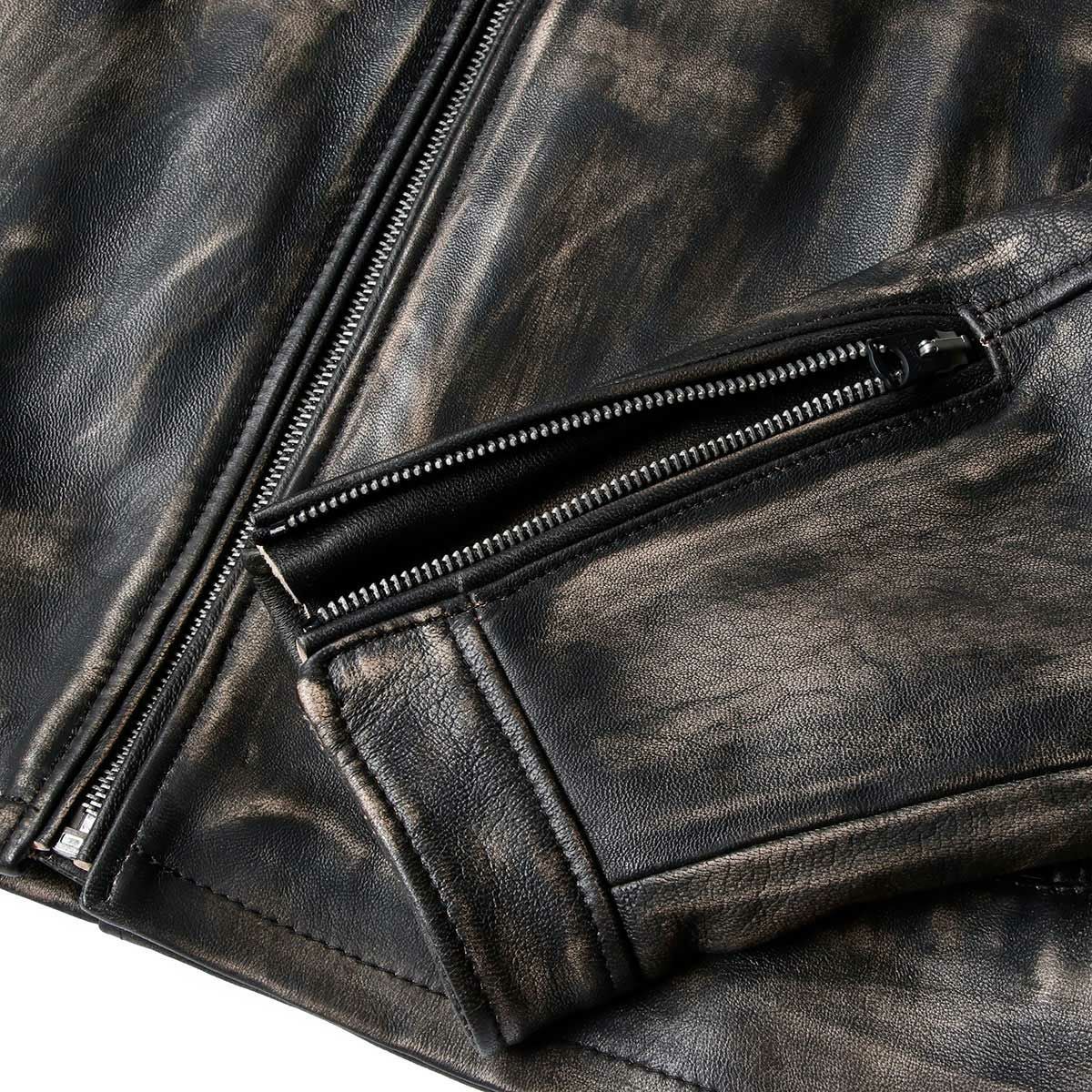 Replay｜シープレザースプレーペイントジャケット｜レザー｜ライトブラウン/ブラック