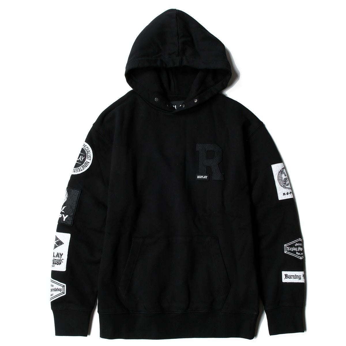 Replay｜フーディ ウィズ バイカー パッチ｜ブラック