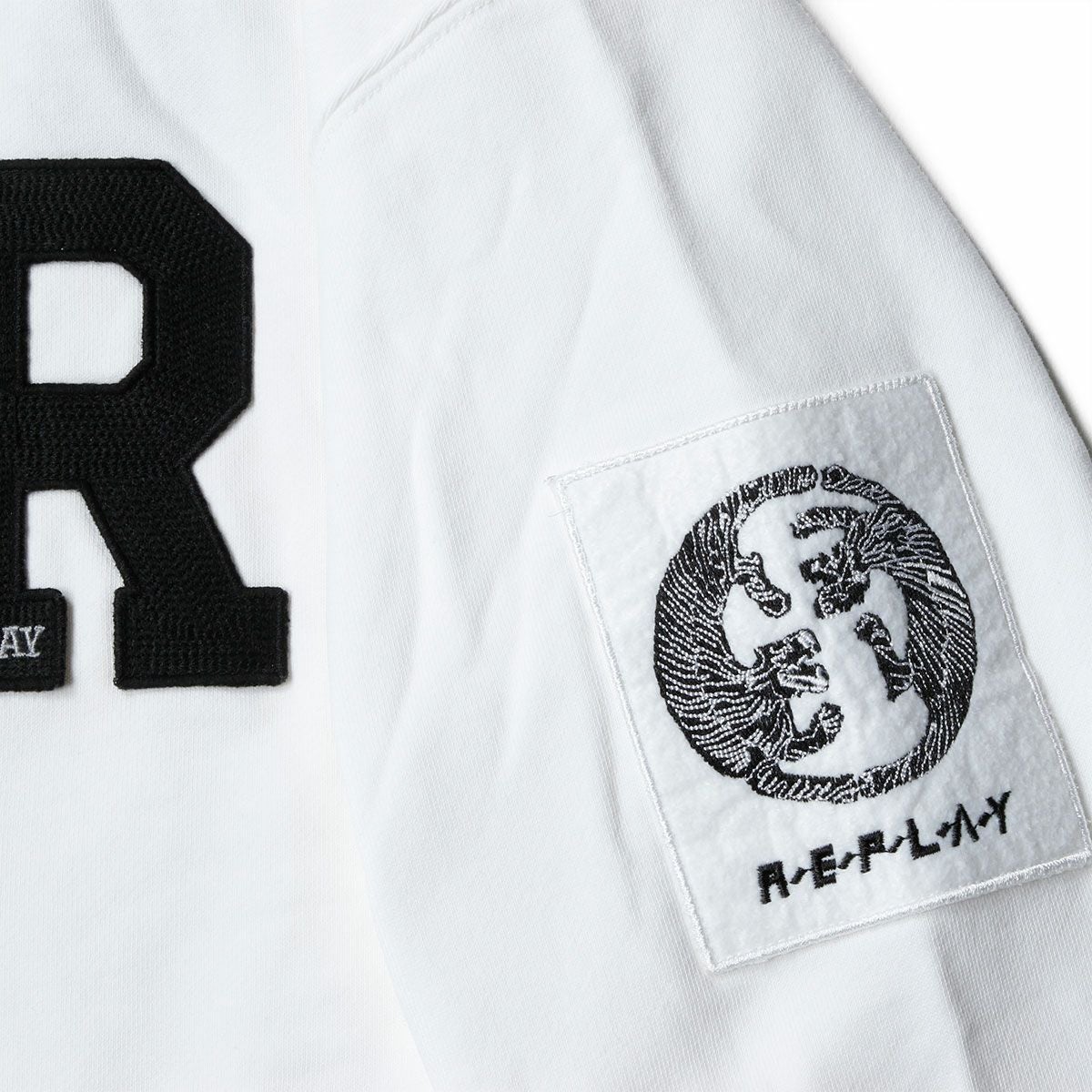 Replay｜フーディ ウィズ バイカー パッチ｜チョーク