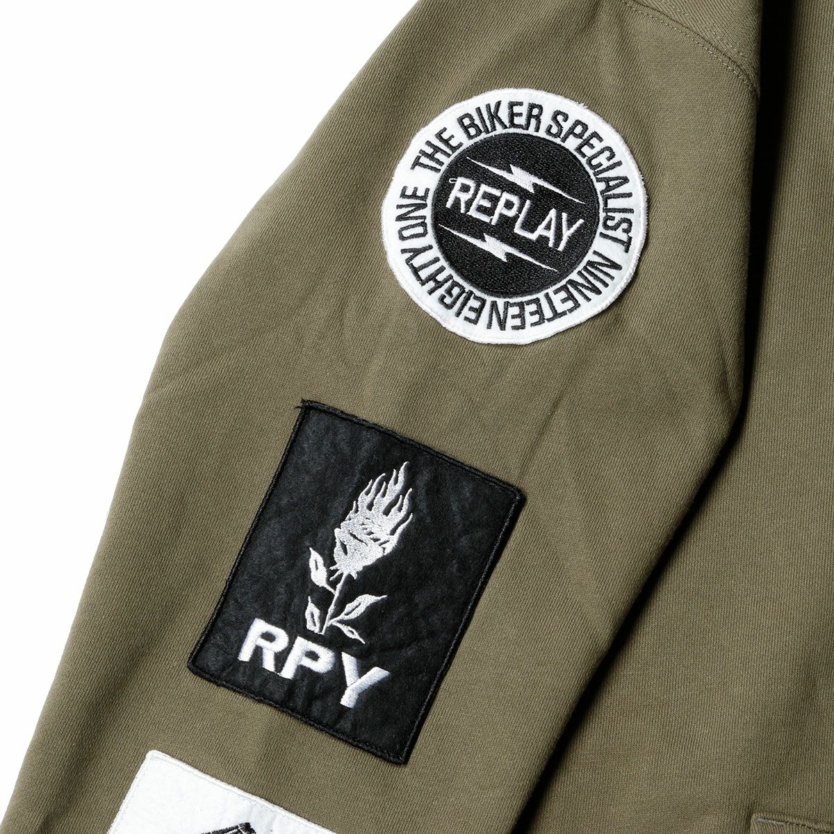 Replay｜フーディ ウィズ バイカー パッチ｜ライトミリタリー