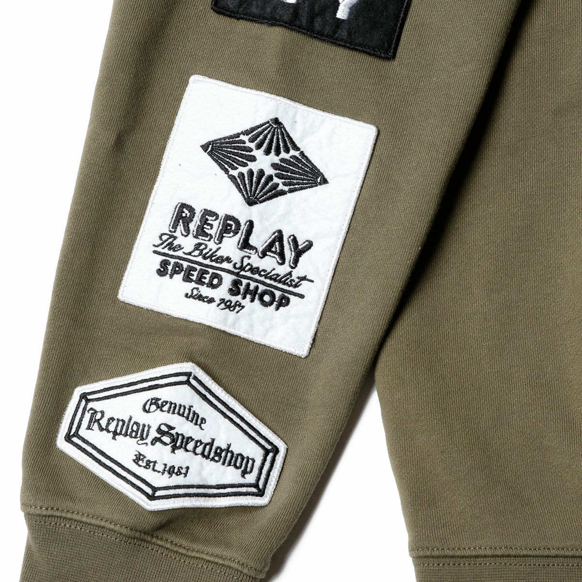 Replay｜フーディ ウィズ バイカー パッチ｜ライトミリタリー