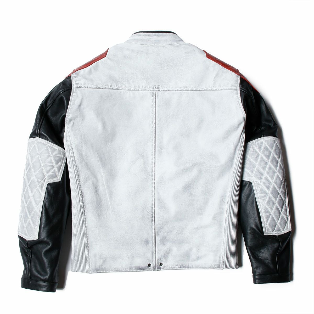 helstons｜トラッカー レザー ジャケット｜ホワイト×ブラック×レッド
