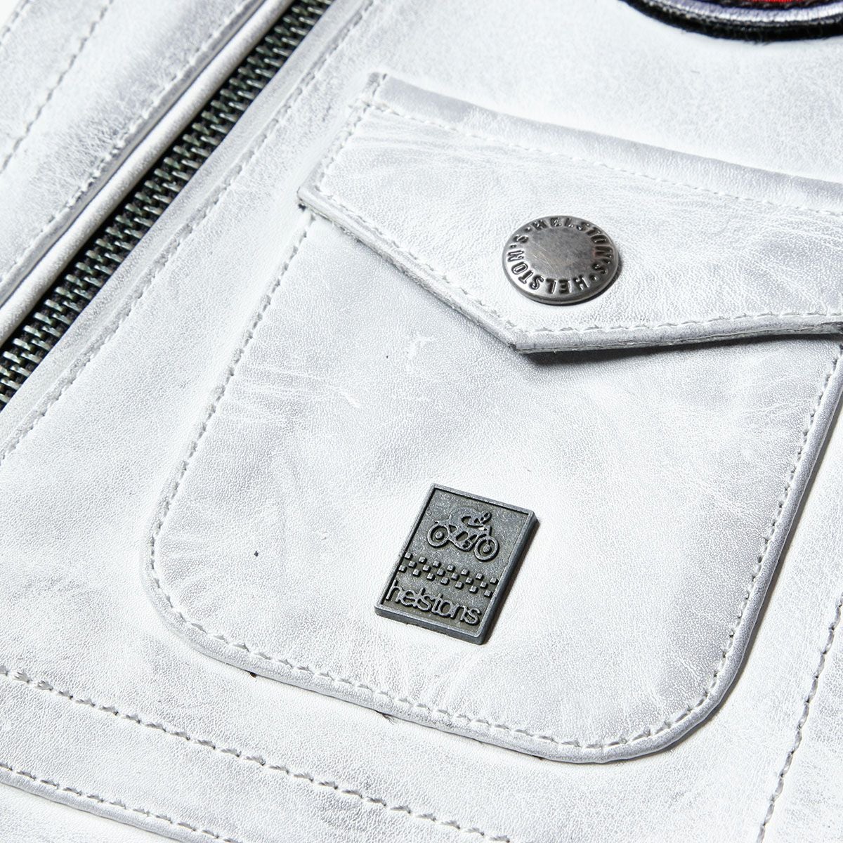 helstons｜トラッカー レザー ジャケット｜ホワイト×ブラック×レッド