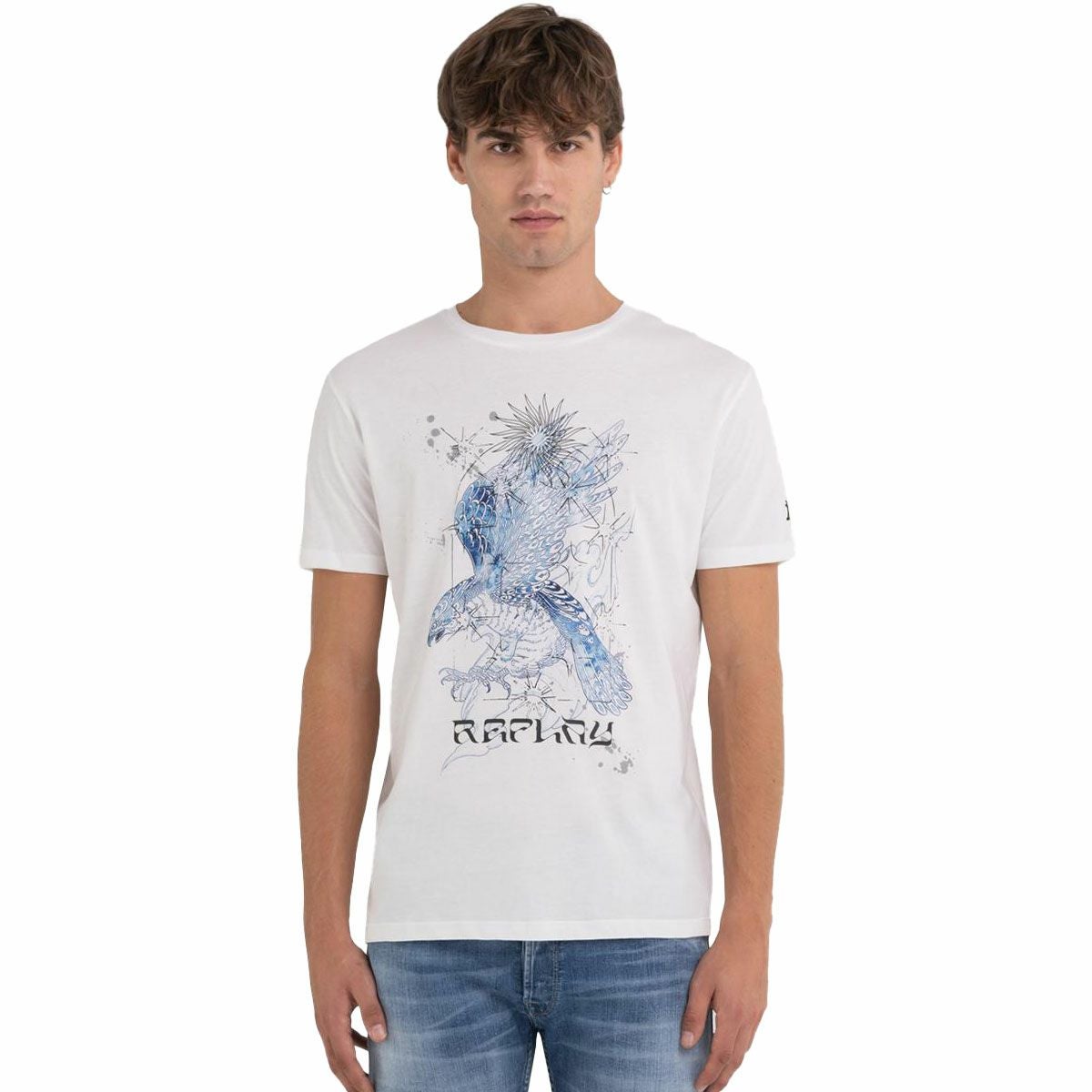Replay｜イーグル オーガニックコットン Tシャツ｜ホワイト｜モデル着用