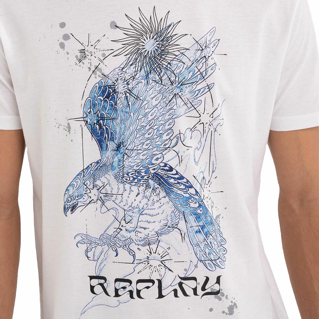 Replay｜イーグル オーガニックコットン Tシャツ｜ホワイト｜モデル着用