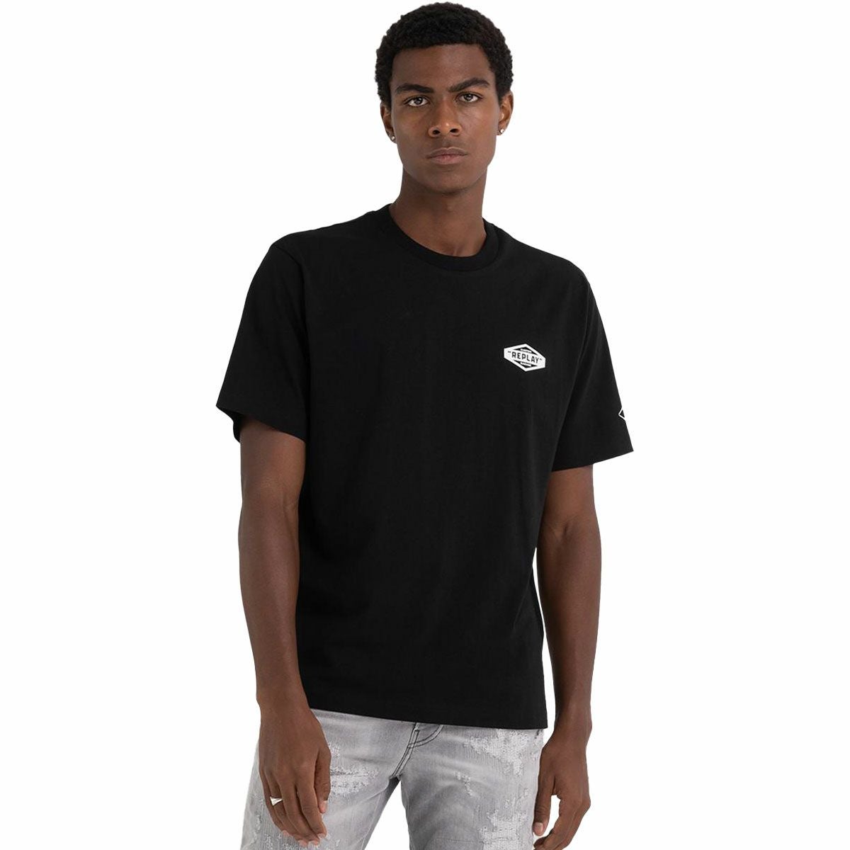 Replay｜カスタム プリントジャージ Tシャツ｜ブラック｜モデル着用