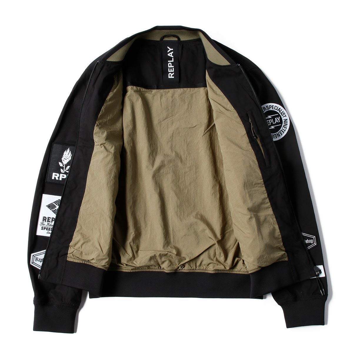 Replay｜フルジップ ボンバージャケット ウィズ アップリケ｜ファブリック｜ブラック