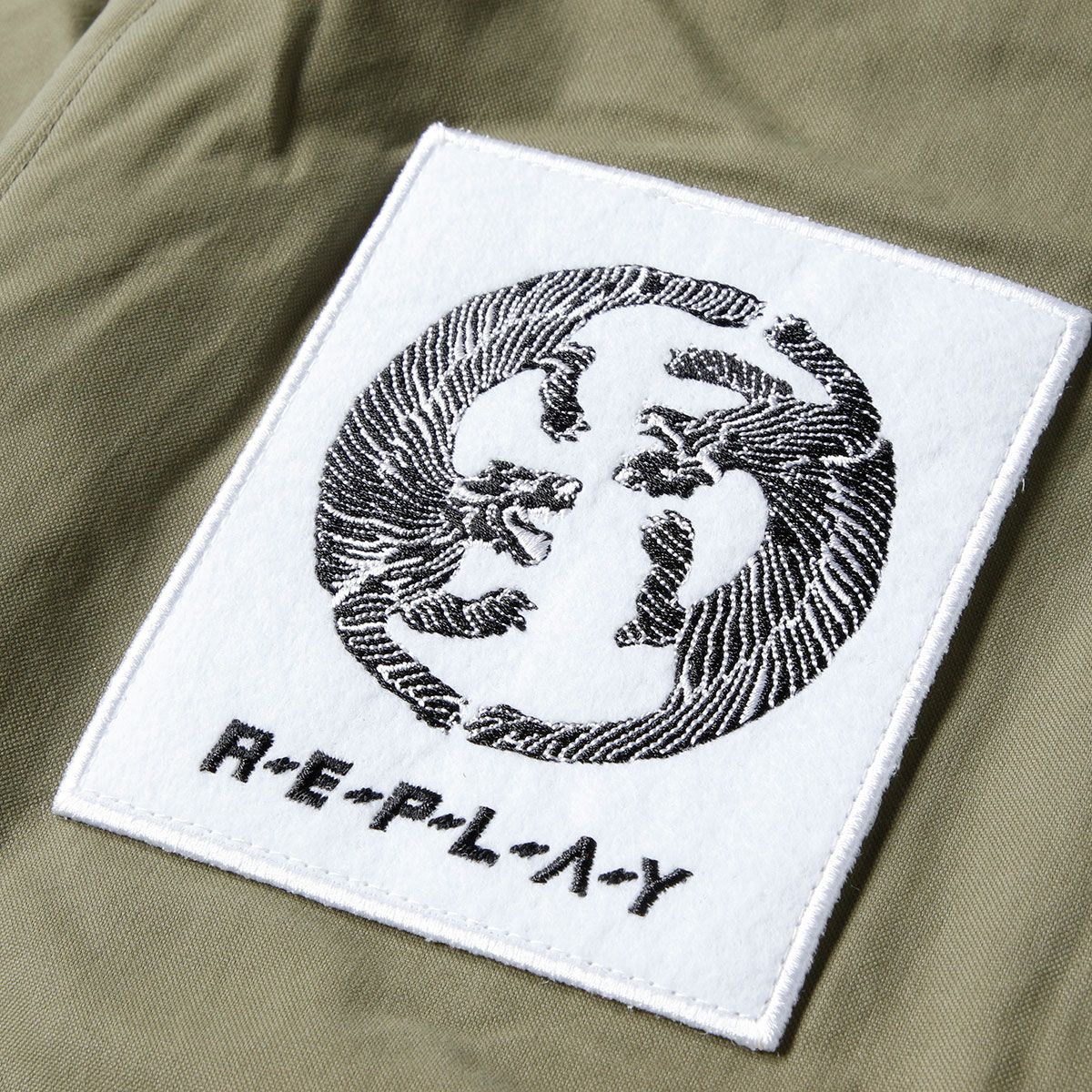 Replay｜フルジップ ボンバージャケット ウィズ アップリケ｜ファブリック｜ライトミリタリー