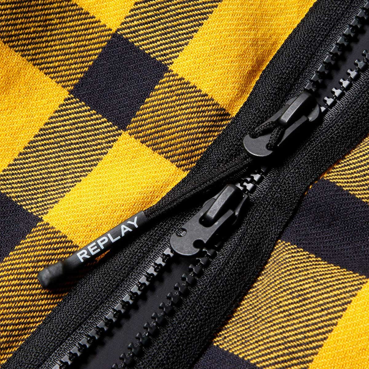 Replay｜イエローチェックコットンツイルシャツパーカー｜フーディ｜イエロー