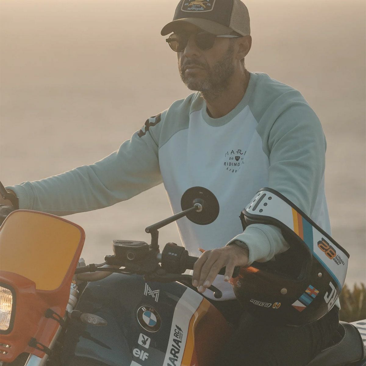 Maria Riding Company｜ドリフター サマー スウェットシャツ｜ミント×ホワイト｜モデル着用