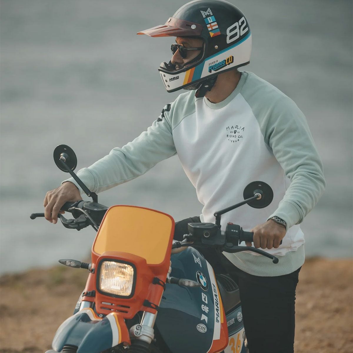 Maria Riding Company｜ドリフター サマー スウェットシャツ｜ミント×ホワイト｜モデル着用