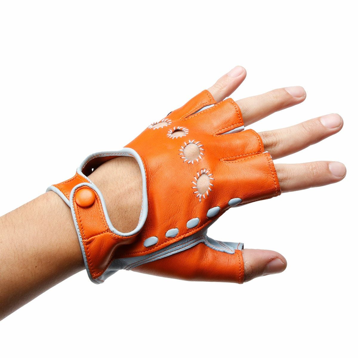 Motorimoda｜ナポリ II レザー ドライビンググローブ｜ハーフ｜オレンジ×スカイブルー