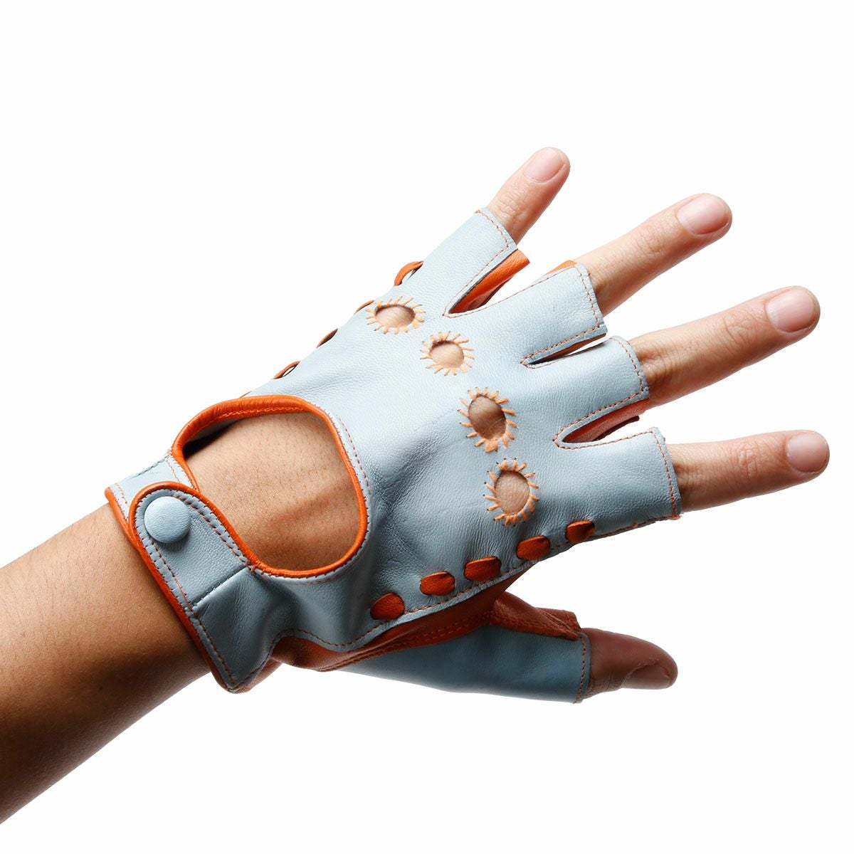 Motorimoda｜ナポリ II レザー ドライビンググローブ｜ハーフ｜スカイブルー×オレンジ